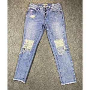 Guess Tomboy Jeans Womens 24 Light Wash Distressed Button Fly Raw Hem Ripped